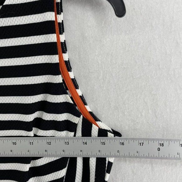 Sharagano Pencil Dress Women's Sz 2 Black Striped Round Neck Back Zip Sleeveless - Picture 3 of 9